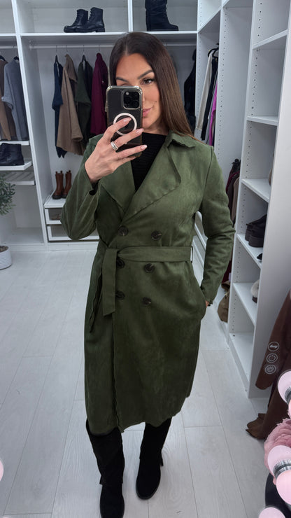 Amaia Plain Suede Belted Longline Coat