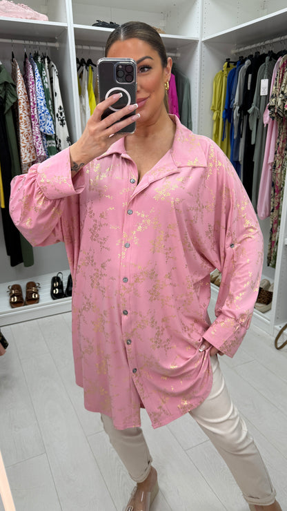 Kourtney Gold Floral Print Magic Longline Shirt