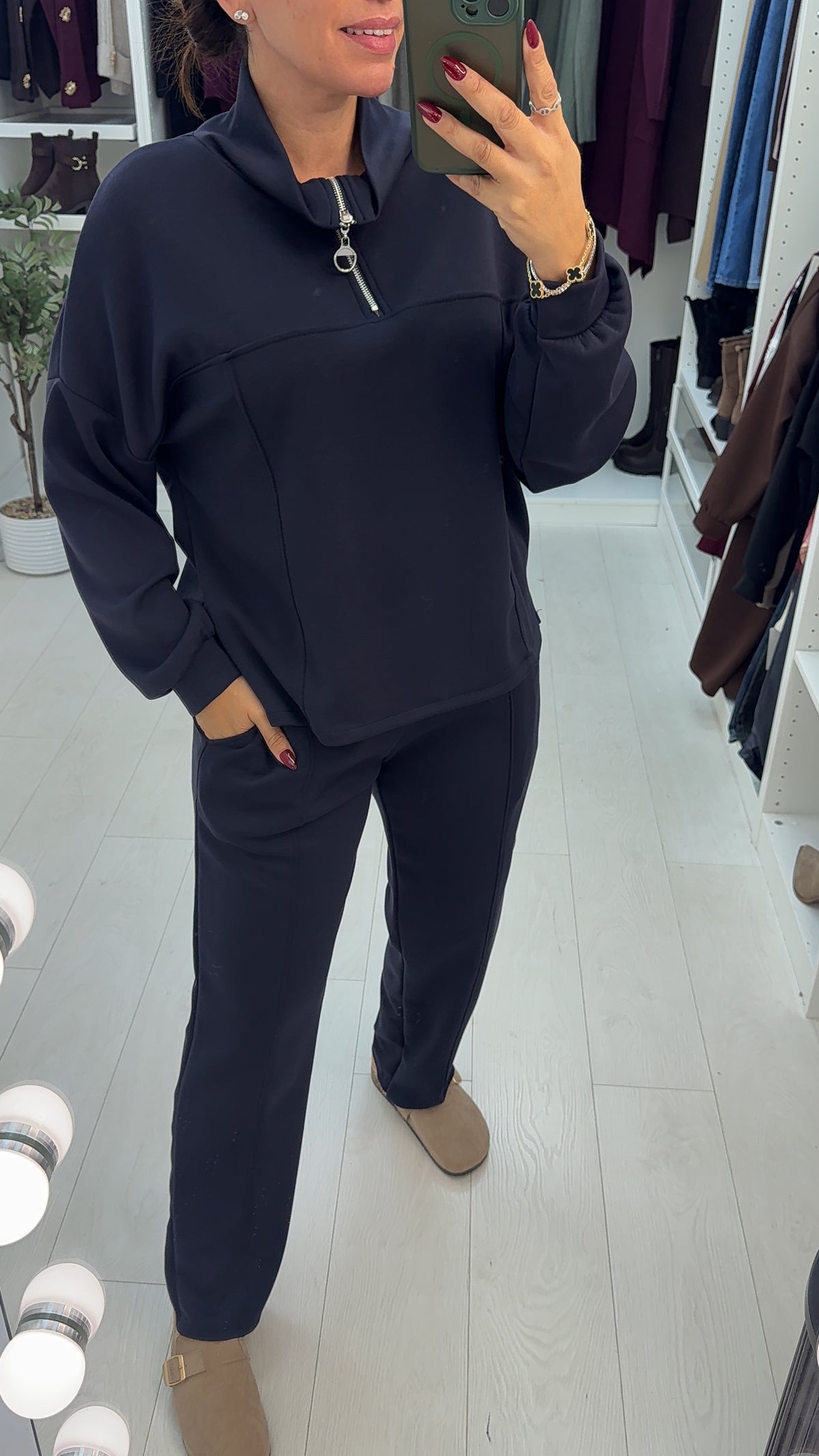Tullah Plain Quarter Zip Loungewear Set