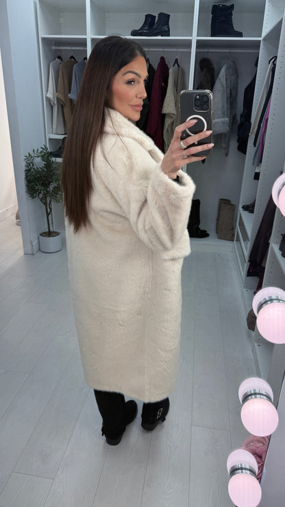 Jorgito Cream Faux Fur Coat