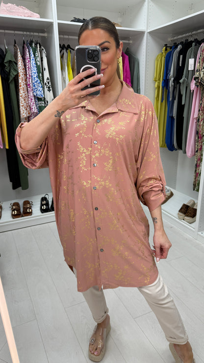 Kourtney Gold Floral Print Magic Longline Shirt