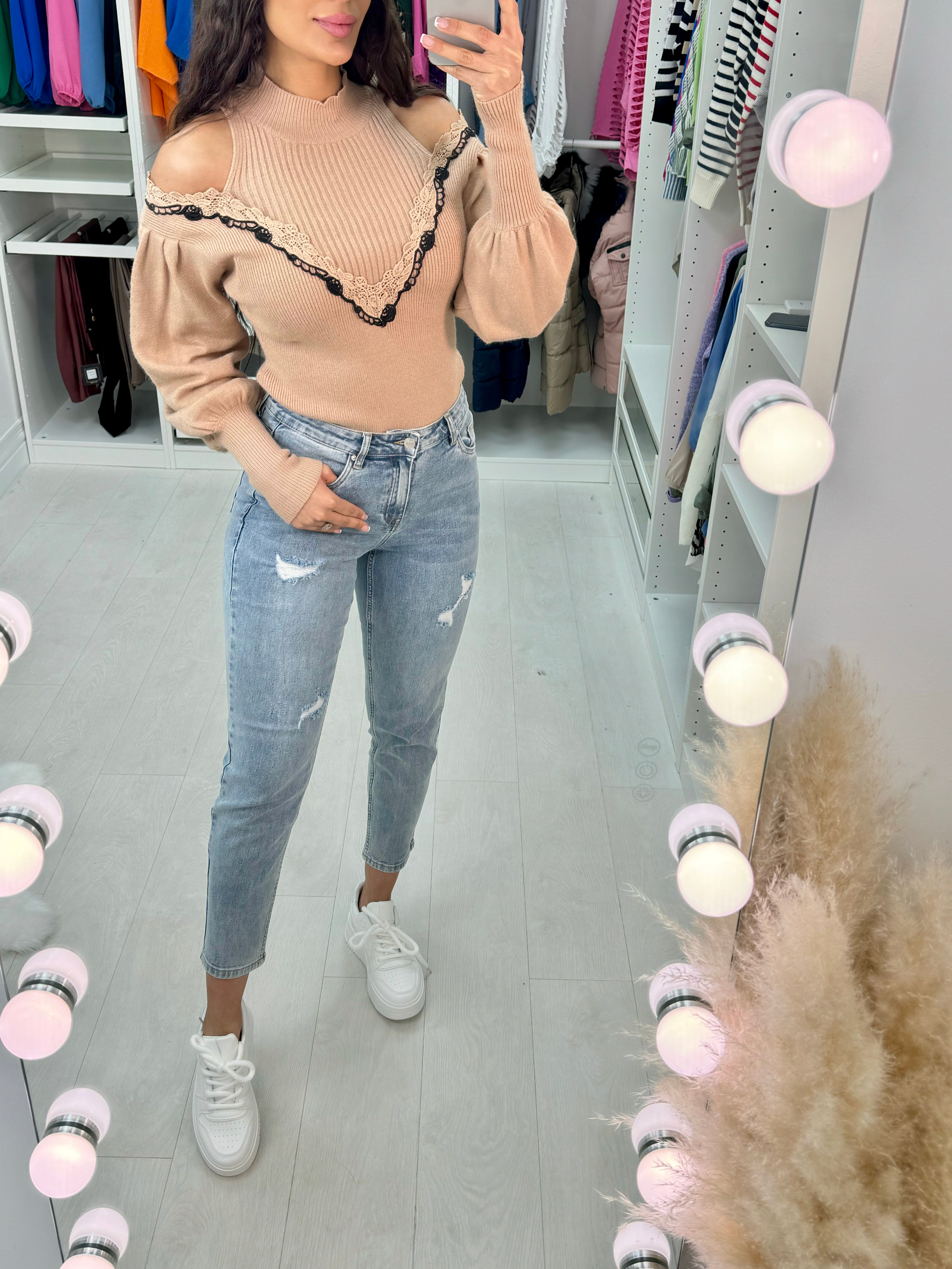 Montana Cold Shoulder Lace Detail Jumper