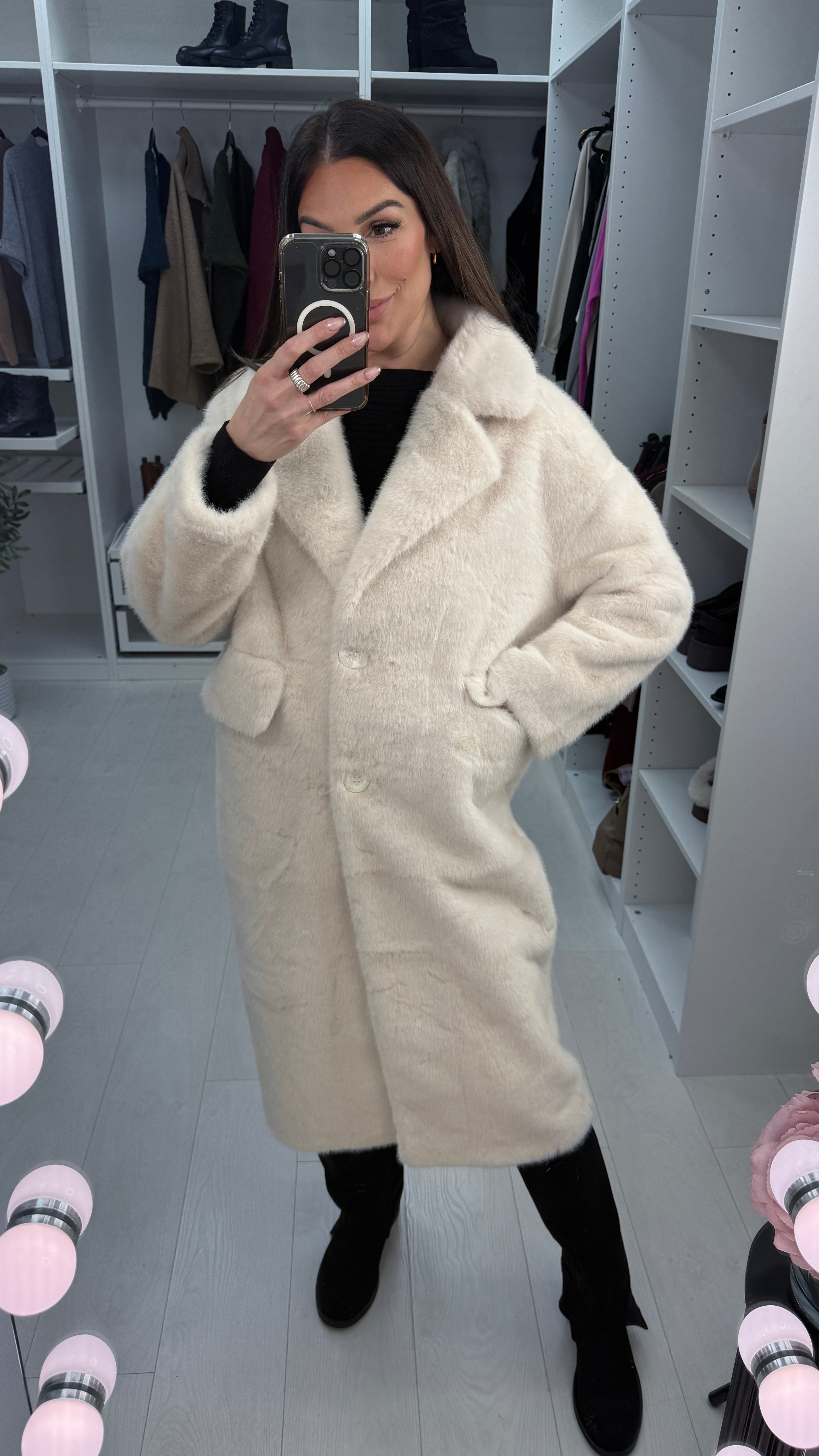 Jorgito Cream Faux Fur Coat