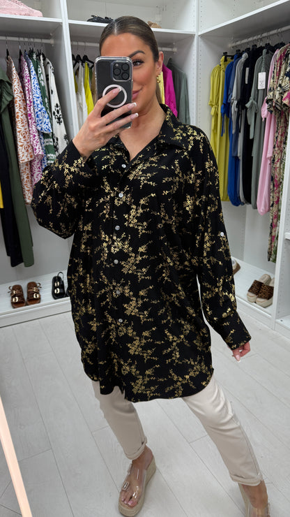 Kourtney Gold Floral Print Magic Longline Shirt