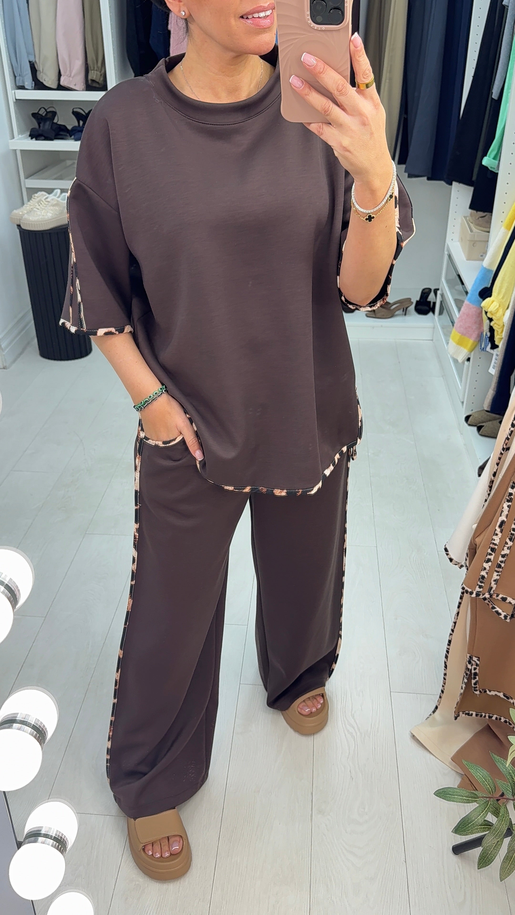 Lilith Leopard Trim Loose Loungewear Set