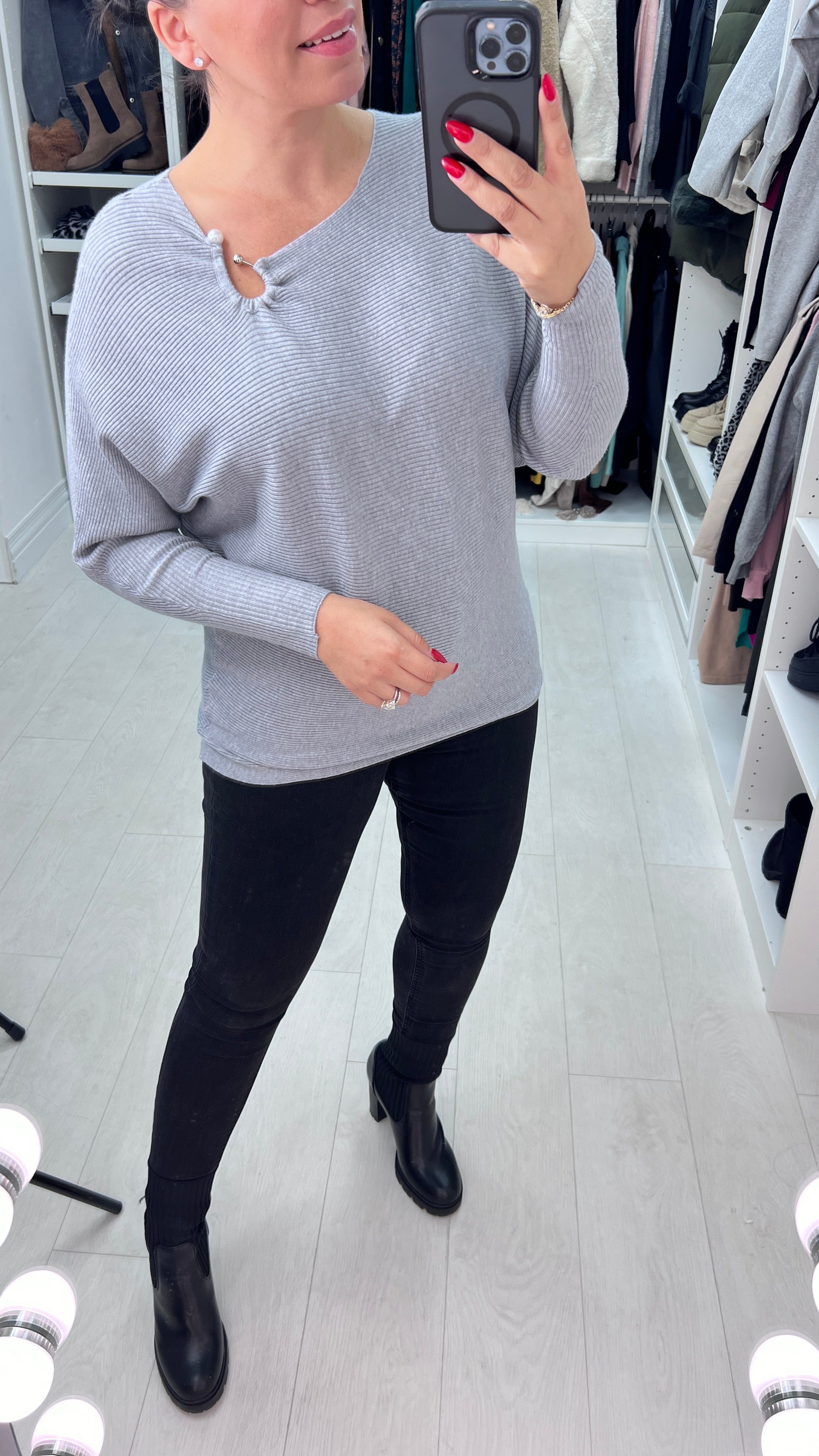 Monica Metal Pearl Detail Ribbed Jumper