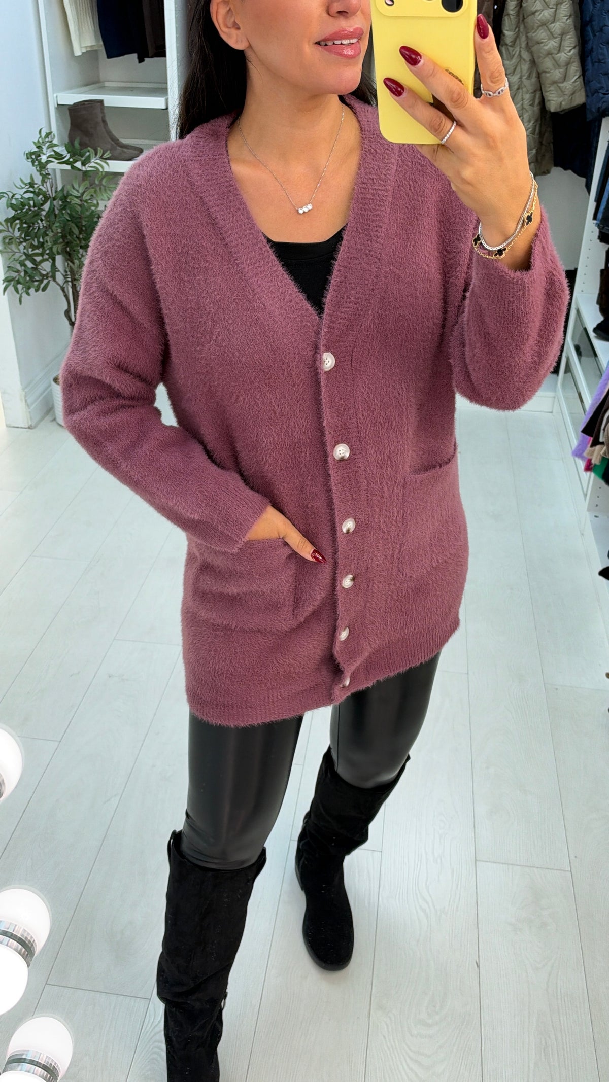 Nisana Plain Super Soft Fluffy Longline Cardigan