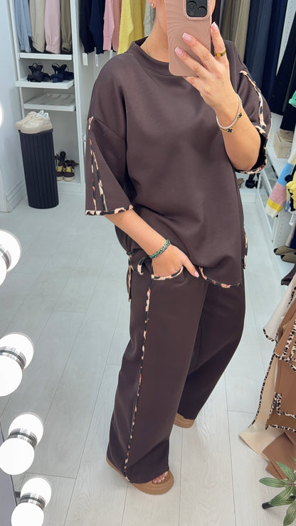 Lilith Leopard Trim Loose Loungewear Set