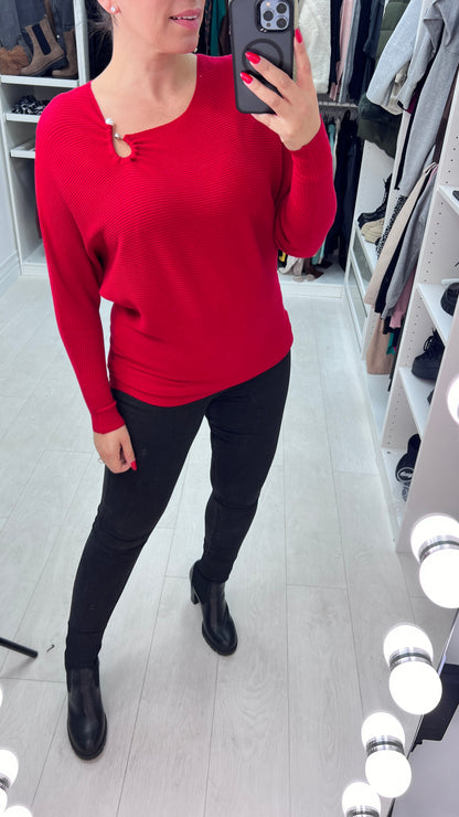 Monica Metal Pearl Detail Ribbed Jumper