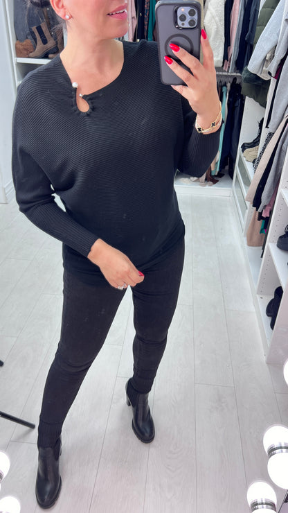 Monica Metal Pearl Detail Ribbed Jumper