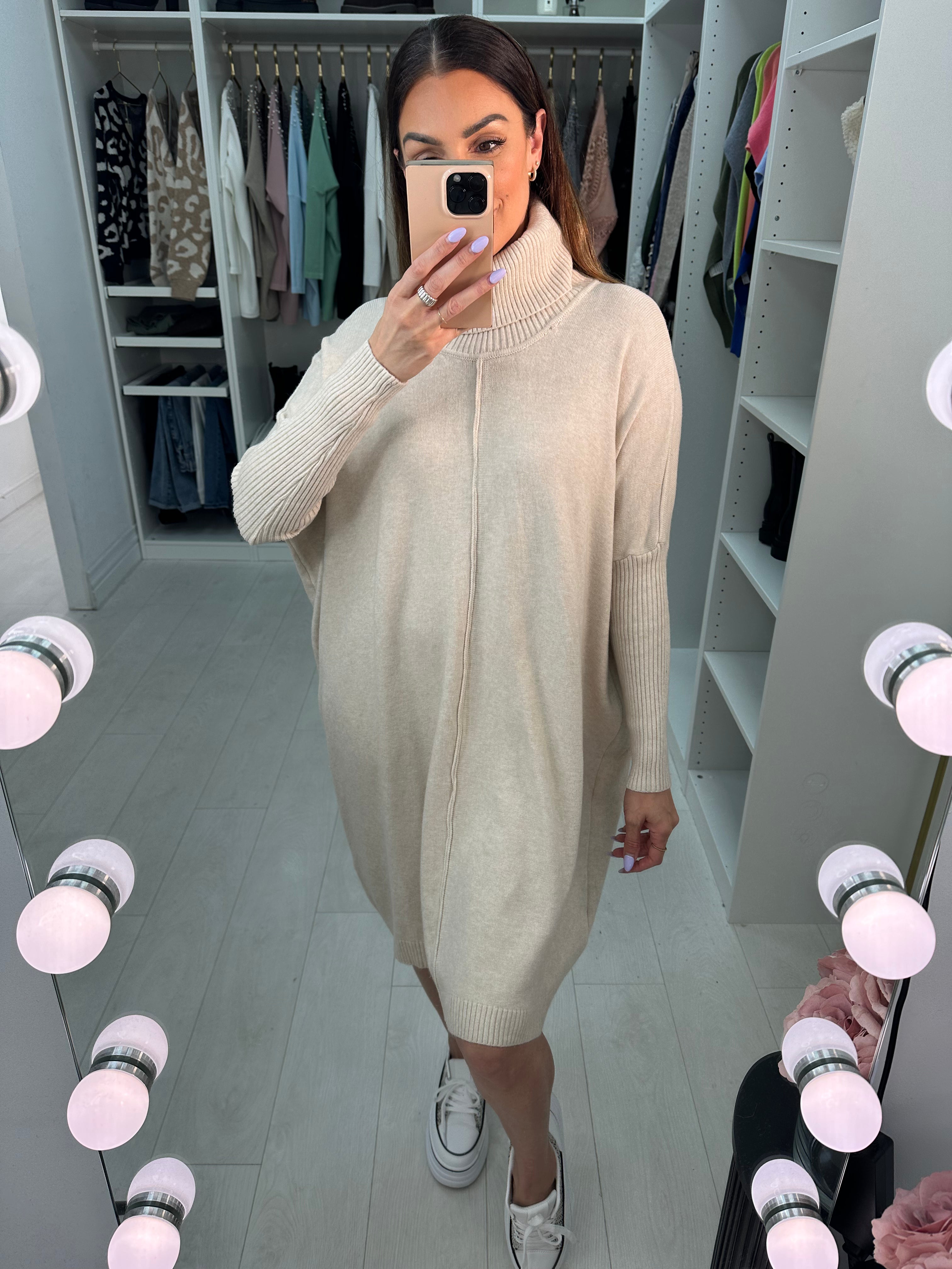 Farimah Plain Oversized Roll Neck Jumper Dress