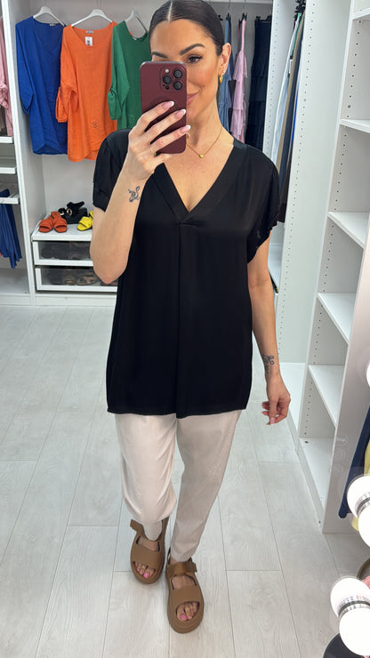 Sophie V Neck Short Sleeve Satin Top