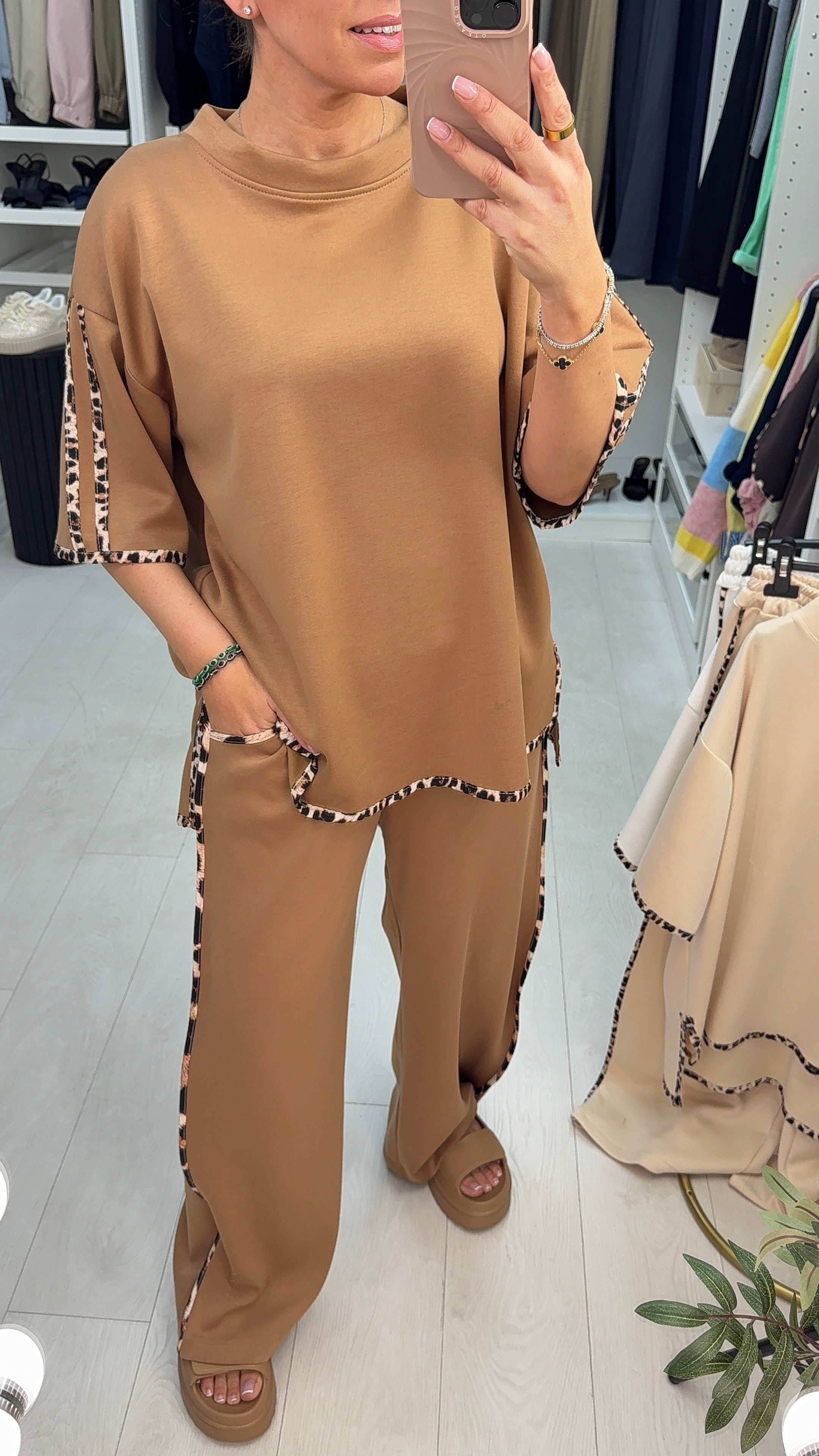 Lilith Leopard Trim Loose Loungewear Set