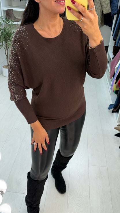 Janessa Embellished Mesh Sleeve Detailed Jumper