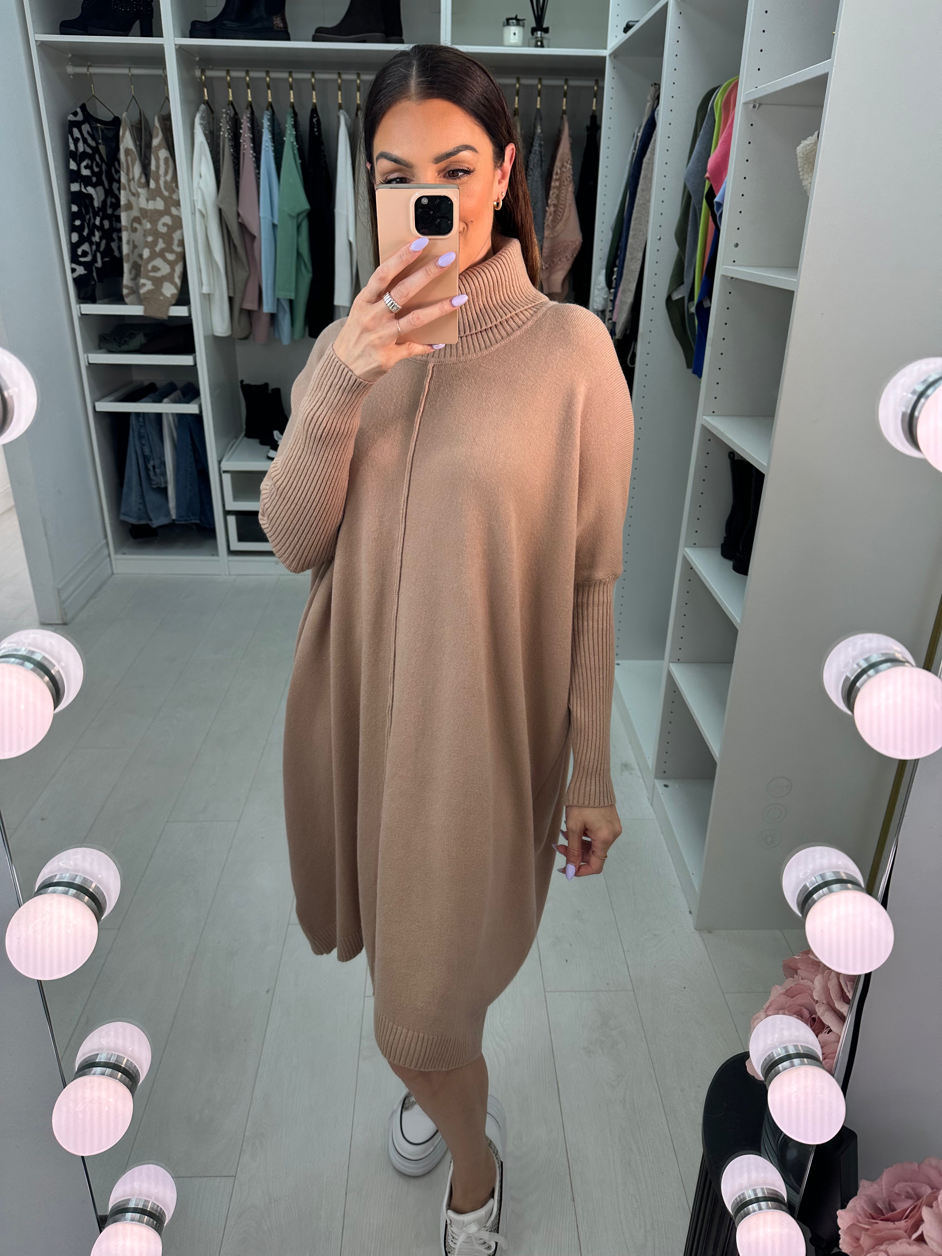 Farimah Plain Oversized Roll Neck Jumper Dress