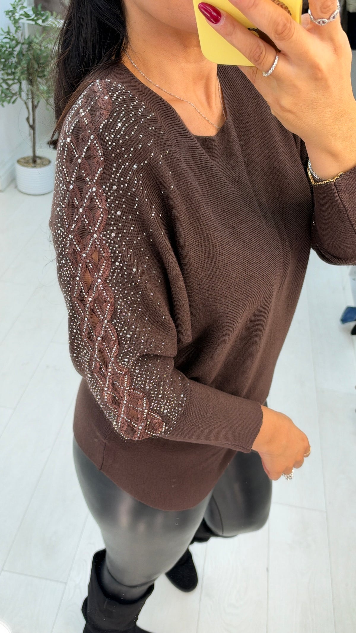 Janessa Embellished Mesh Sleeve Detailed Jumper