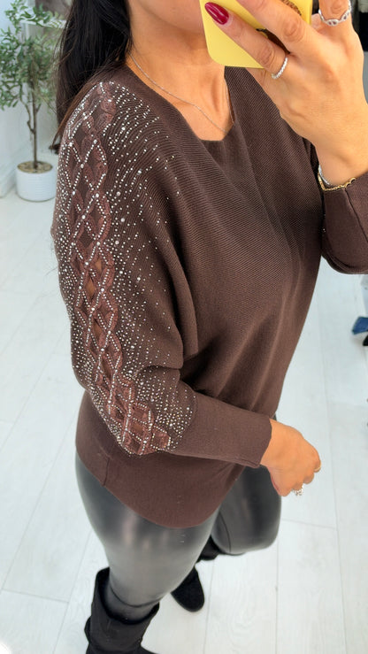 Janessa Embellished Mesh Sleeve Detailed Jumper