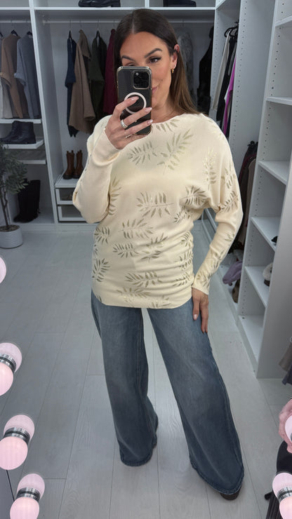 Zerafina Gold Leaf Pattern Knit Jumper