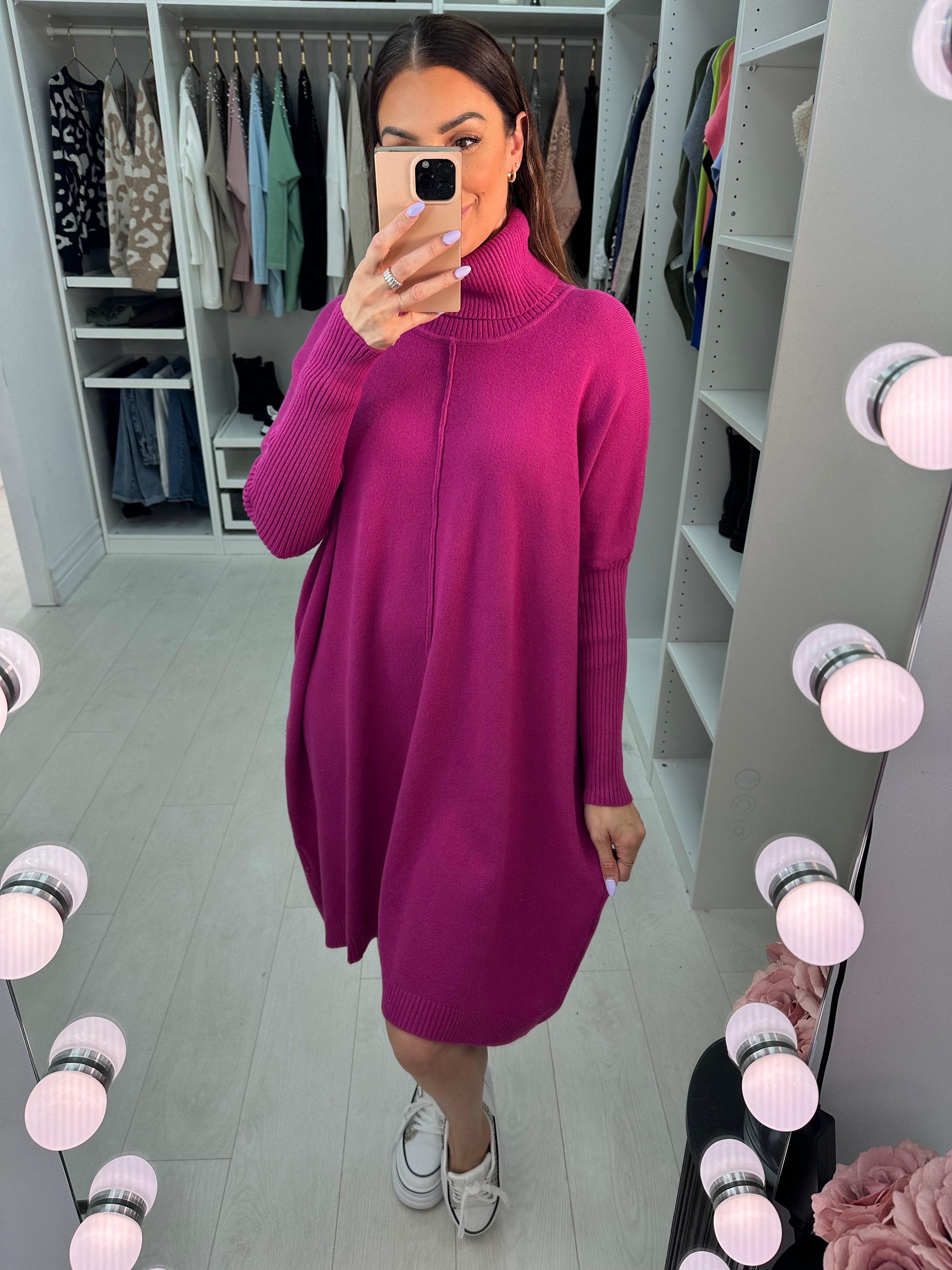 Farimah Plain Oversized Roll Neck Jumper Dress