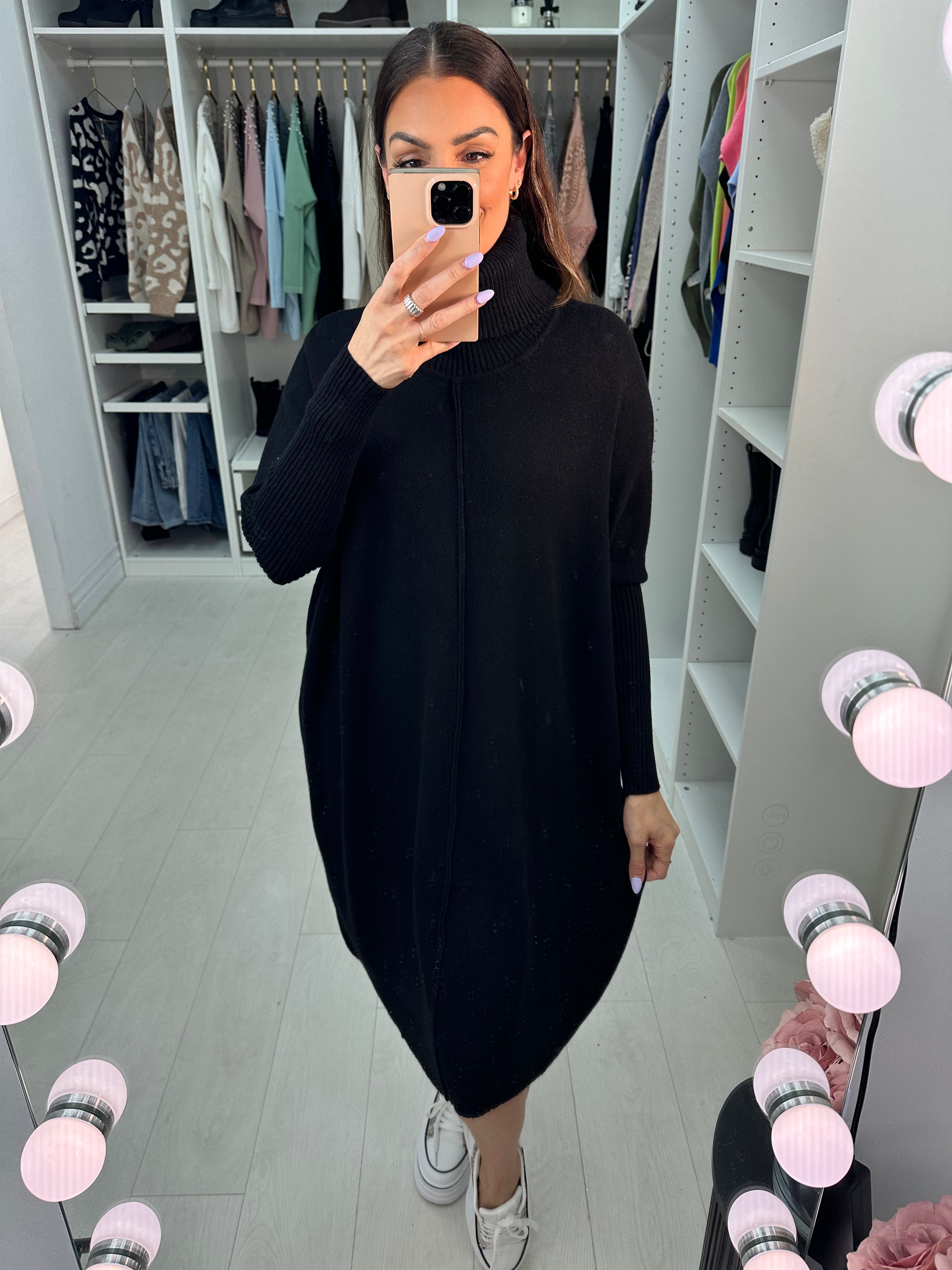 Farimah Plain Oversized Roll Neck Jumper Dress