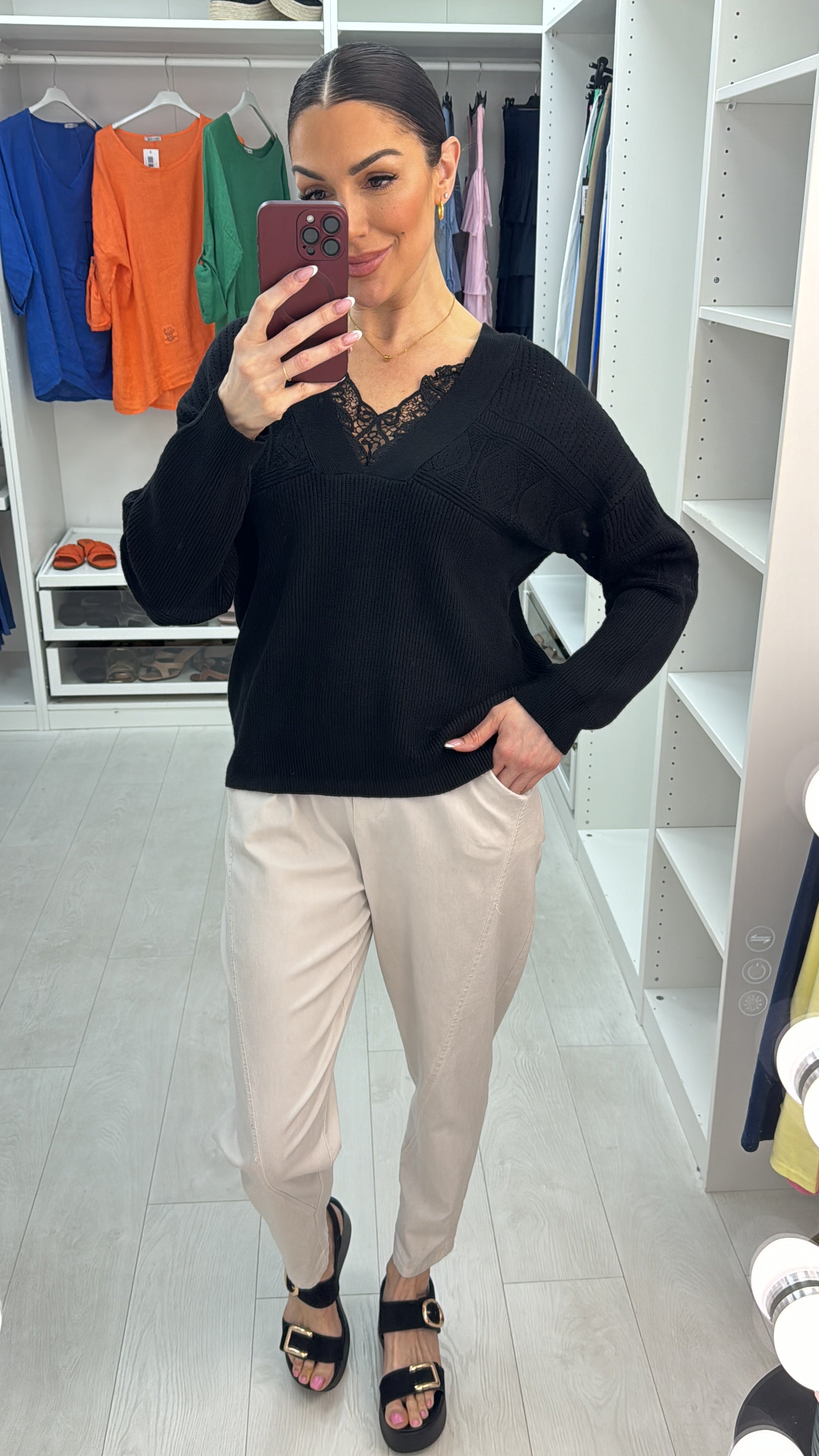 Kathleen Plain Lace Detailed V Neck Jumper