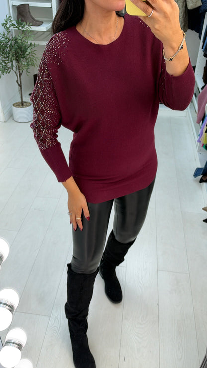Janessa Embellished Mesh Sleeve Detailed Jumper