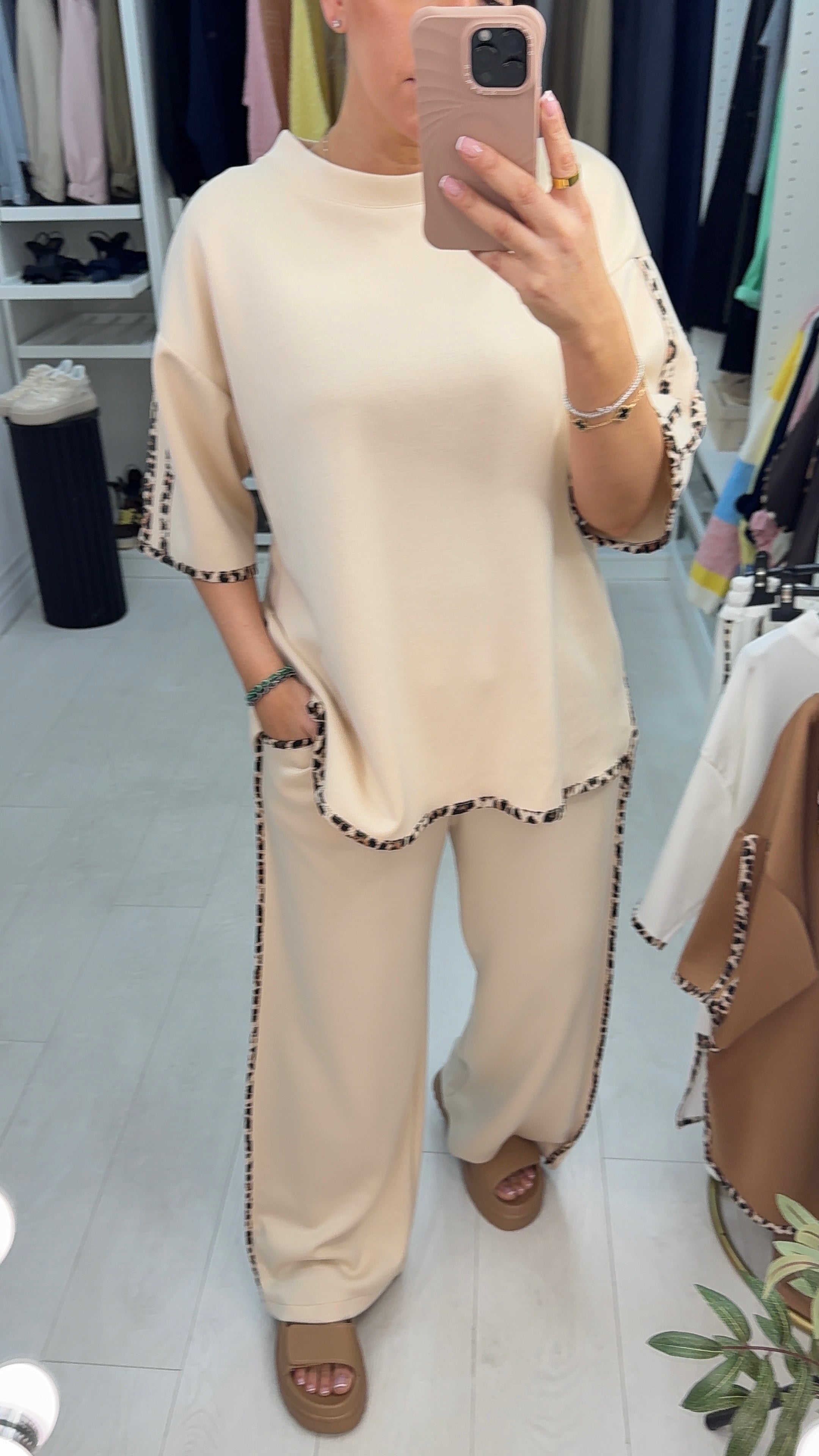 Lilith Leopard Trim Loose Loungewear Set