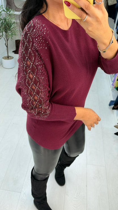 Janessa Embellished Mesh Sleeve Detailed Jumper