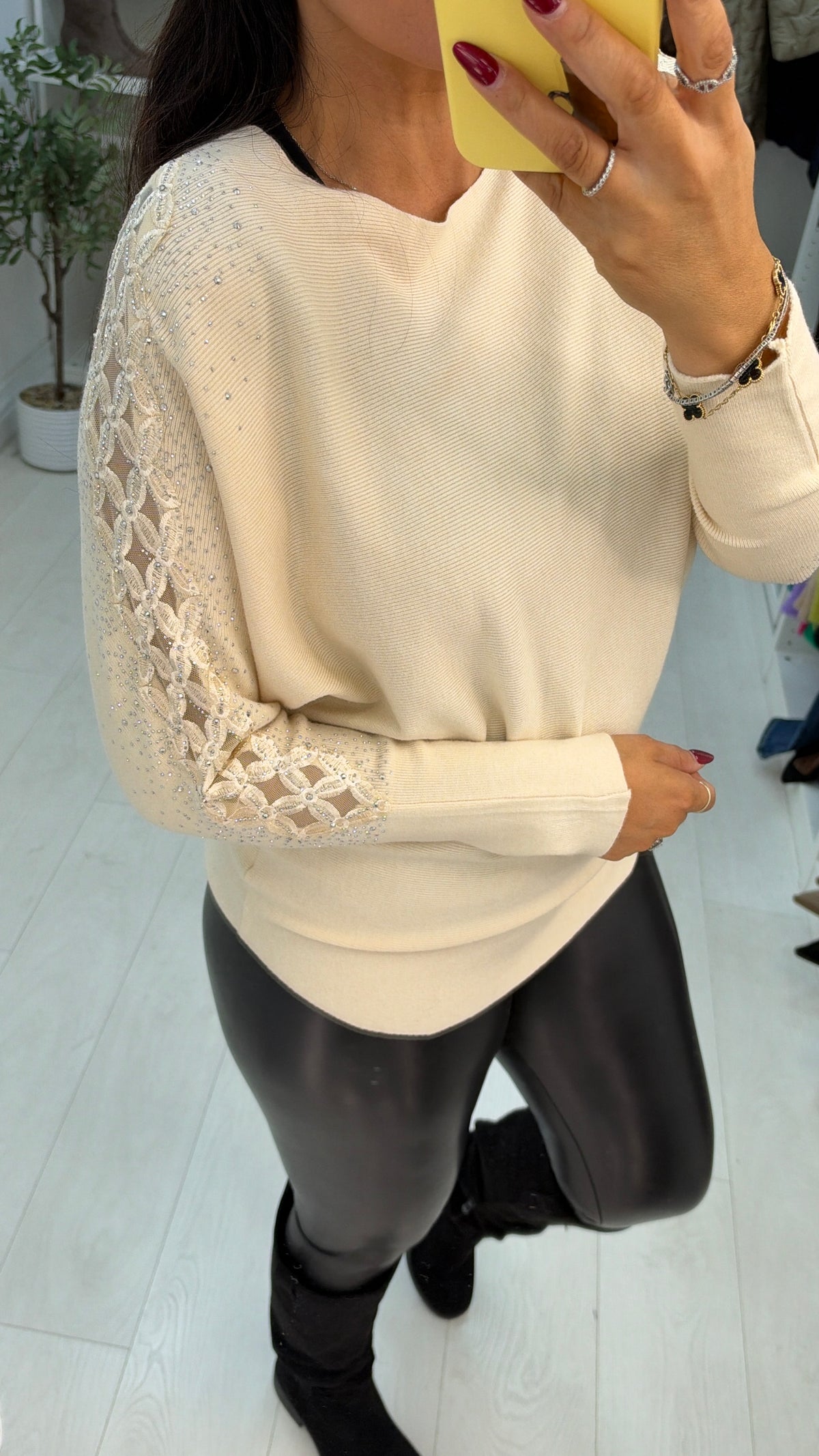 Janessa Embellished Mesh Sleeve Detailed Jumper