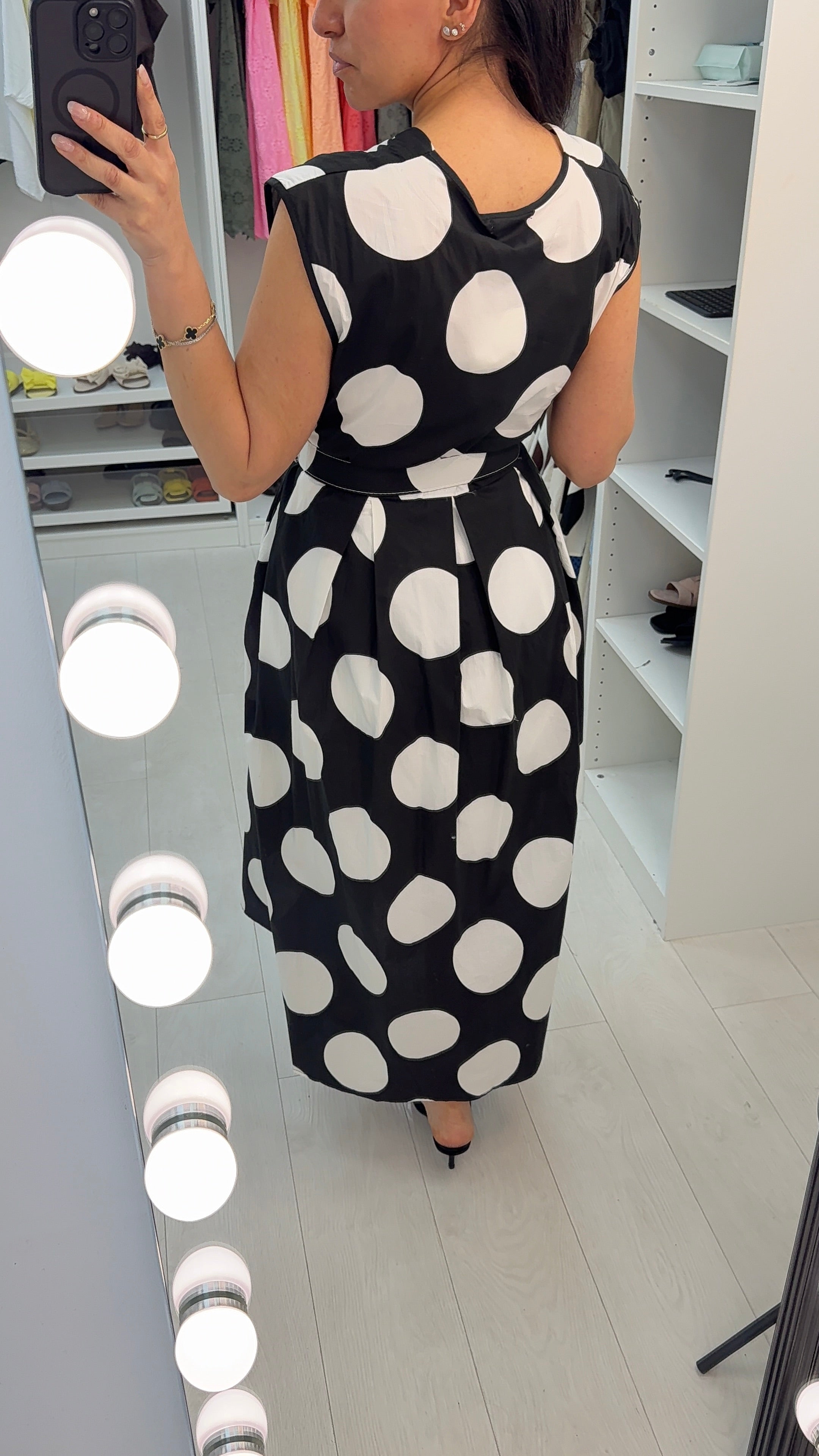 Jarna Polka Dot V Neck Belted Maxi Dress