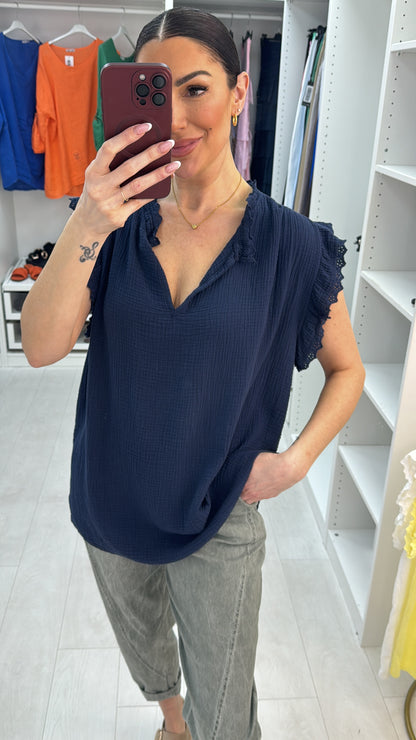 Nadiene Plain V Neck Cheesecloth Top