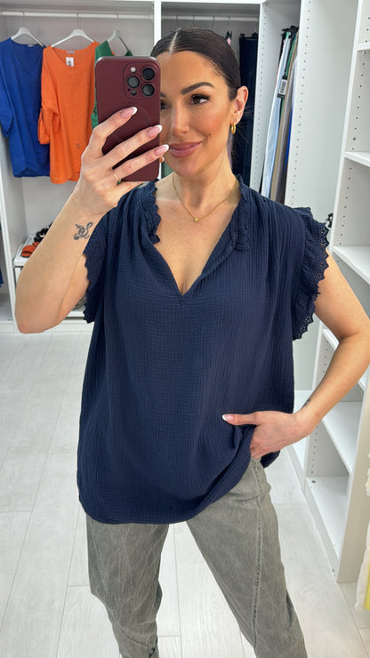 Nadiene Plain V Neck Cheesecloth Top