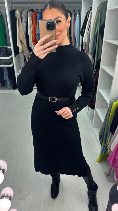 Tamara Plain Faux Leather Belt Jumper Dress