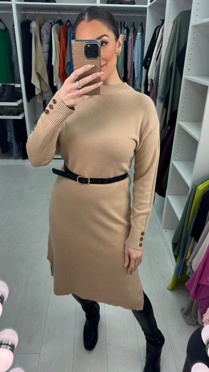 Tamara Plain Faux Leather Belt Jumper Dress