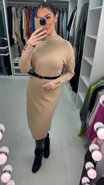 Tamara Plain Faux Leather Belt Jumper Dress