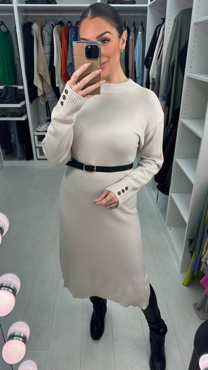 Tamara Plain Faux Leather Belt Jumper Dress