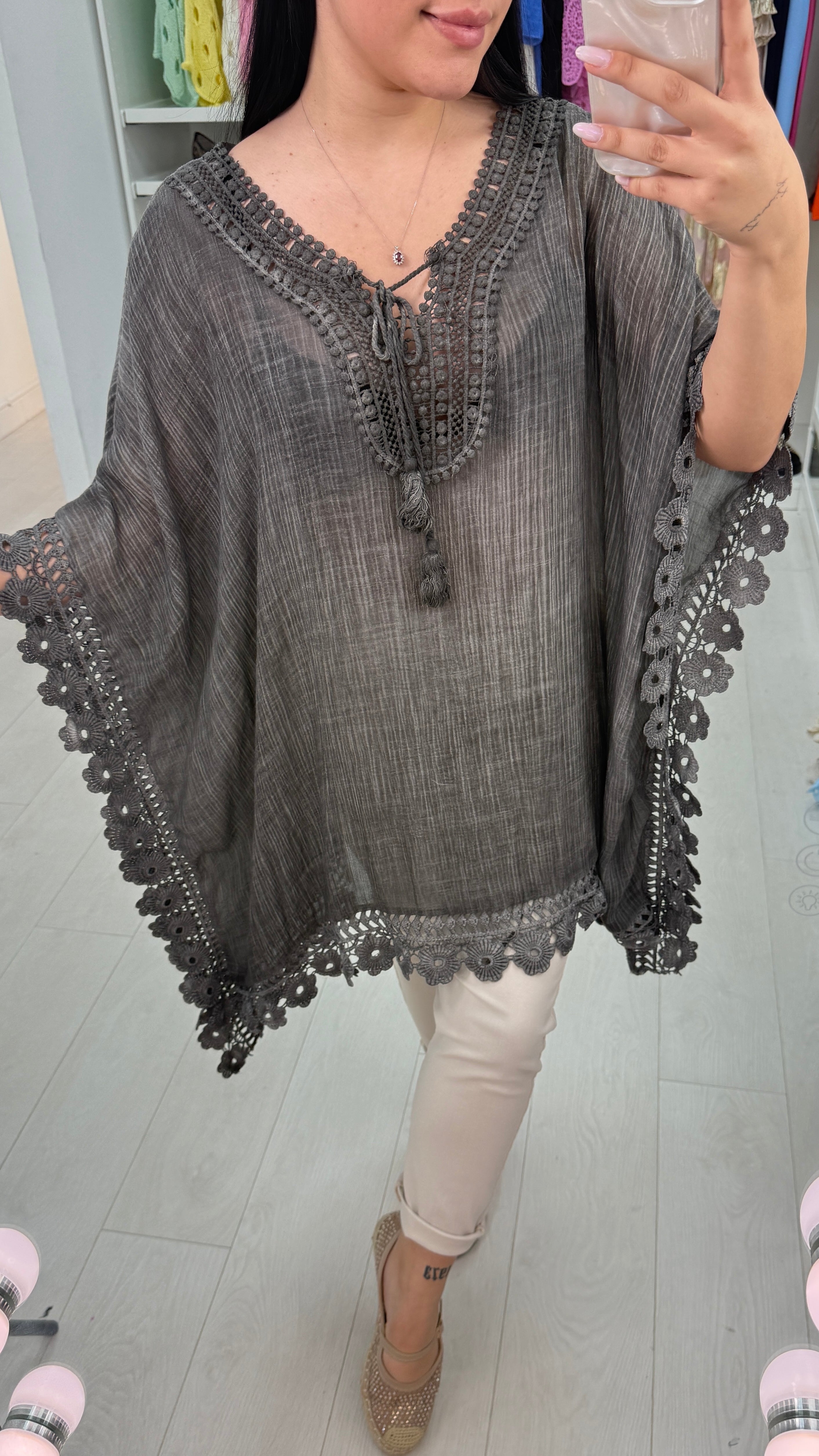 Rhiannon Plain Crochet Hem Loose Fit Kaftan
