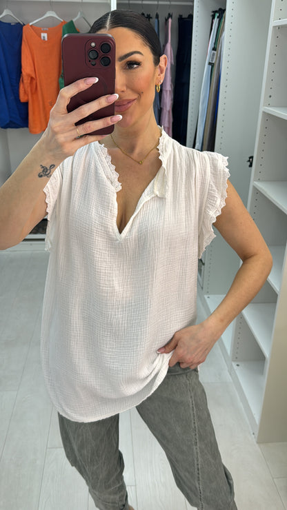 Nadiene Plain V Neck Cheesecloth Top