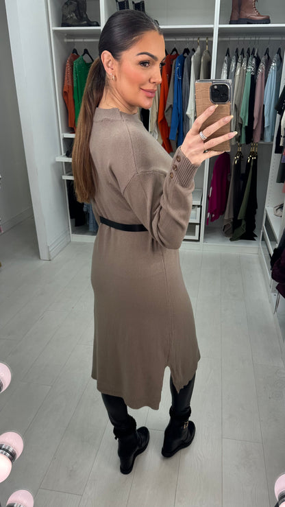 Tamara Plain Faux Leather Belt Jumper Dress