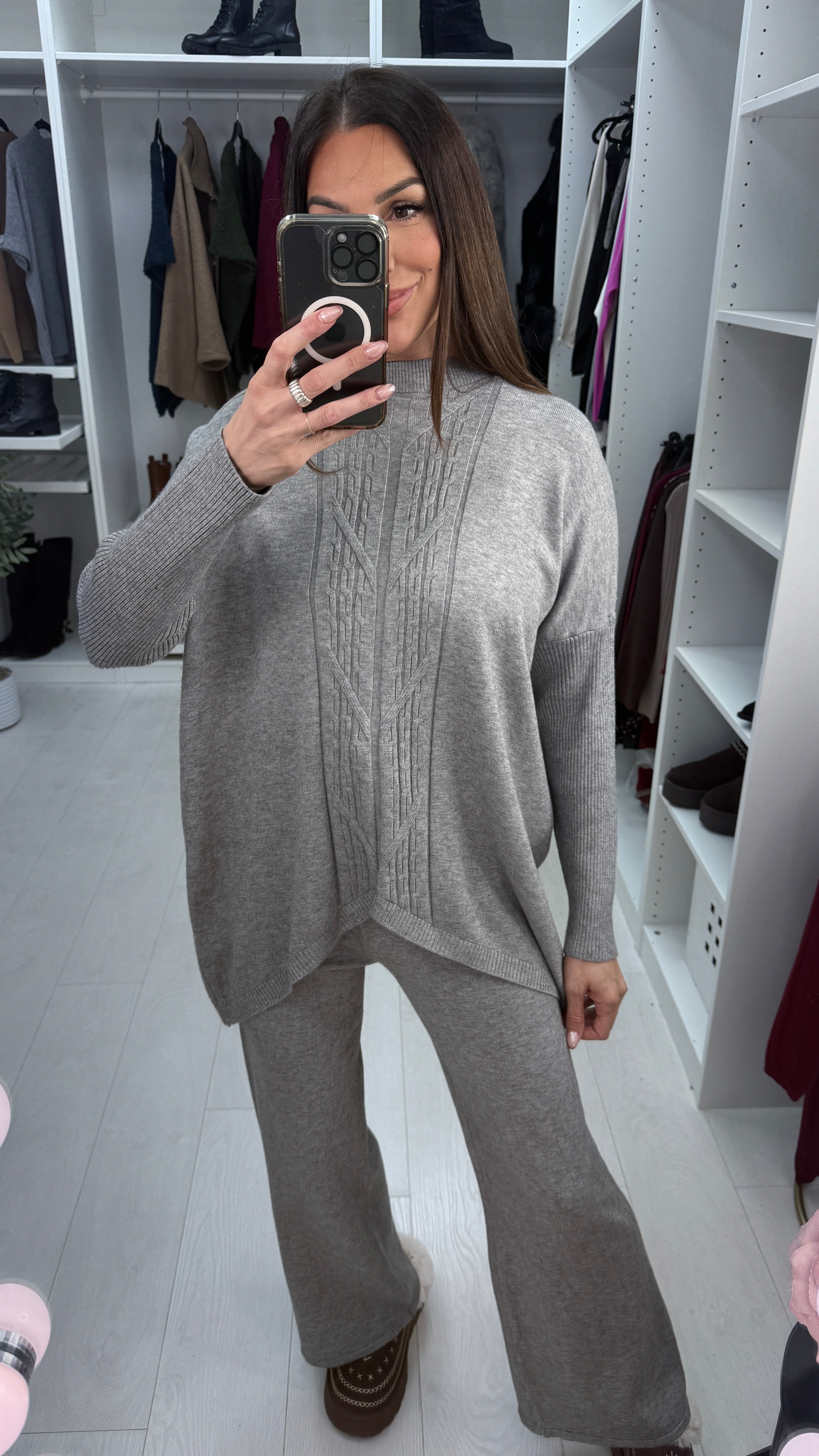 Zelda Plain Textured Detailed Loose Fit Loungewear Set
