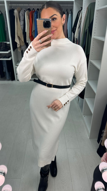 Tamara Plain Faux Leather Belt Jumper Dress