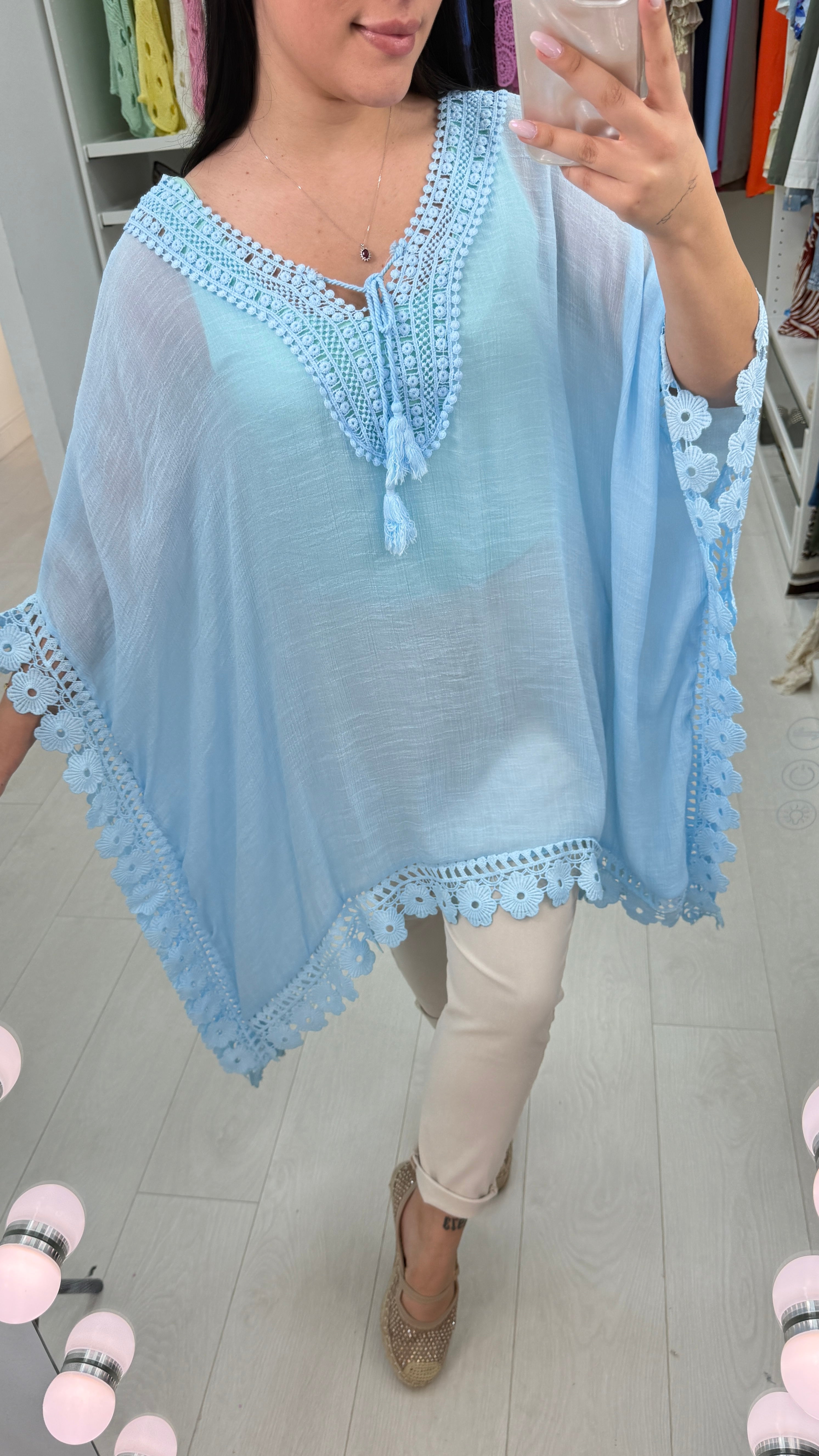Rhiannon Plain Crochet Hem Loose Fit Kaftan