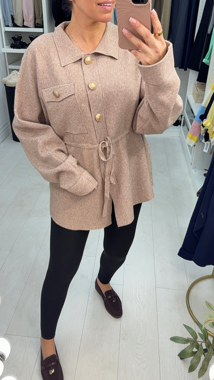 Cianna Button Front Drawstring Waist Cardigan
