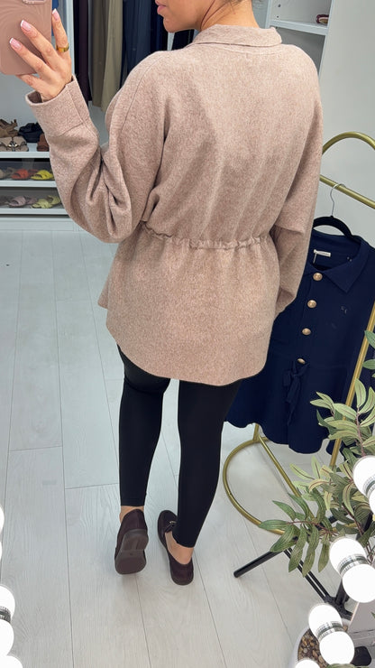 Cianna Button Front Drawstring Waist Cardigan
