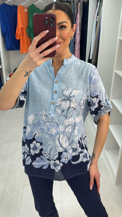 Adley Floral Print Button Detailed Top