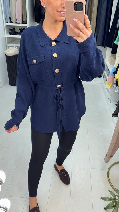 Cianna Button Front Drawstring Waist Cardigan