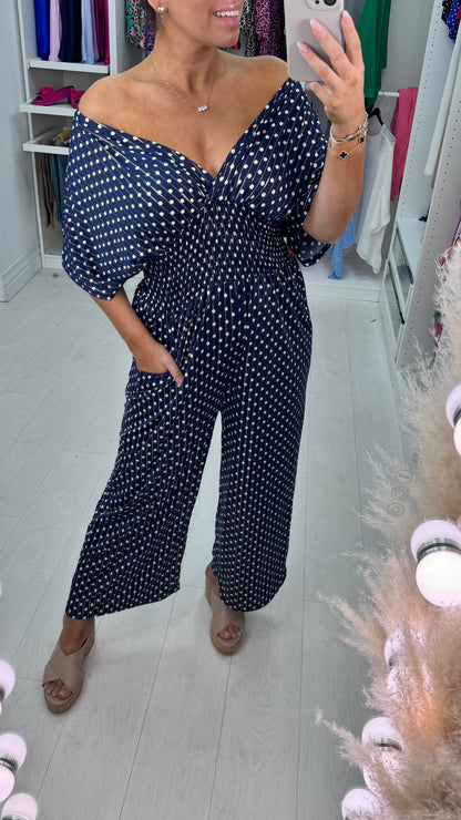Daniela Polka Dot Print Elasticated Waist Jumpsuit