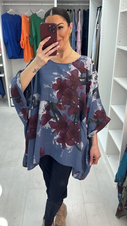 Milana Floral Pattern Front Pocket Oversized Top