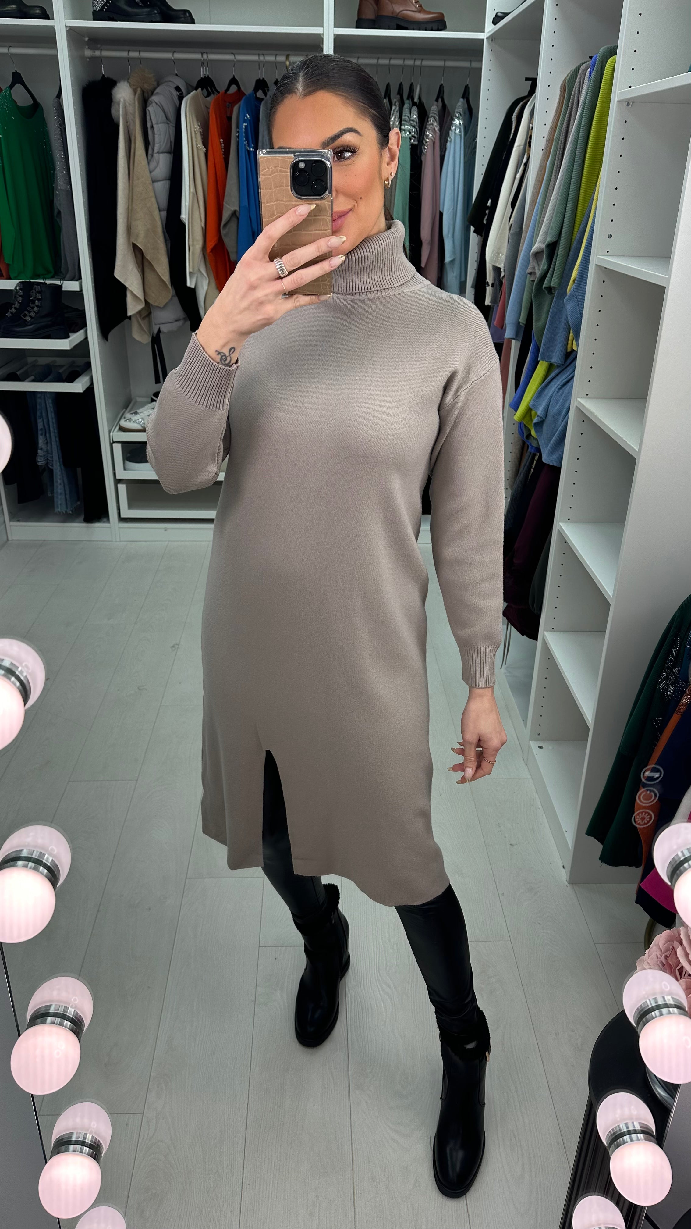 Adalia Plain Roll Neck Midi Jumper Dress