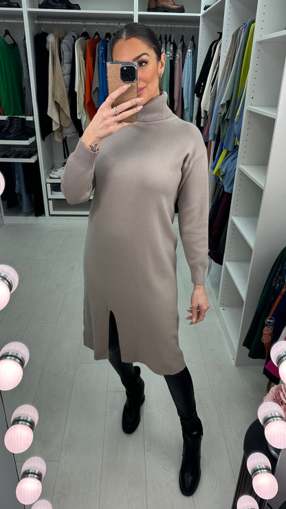 Adalia Plain Roll Neck Midi Jumper Dress